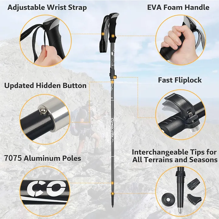 عصي مشي خفيفة الوزن قابلة للطي وبتصميم . Lightweight folding walking sticks with foldable design