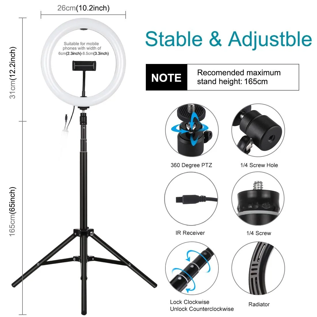 10.2 Rgbw Led Ring Light Kit with Tripod and Remote Control