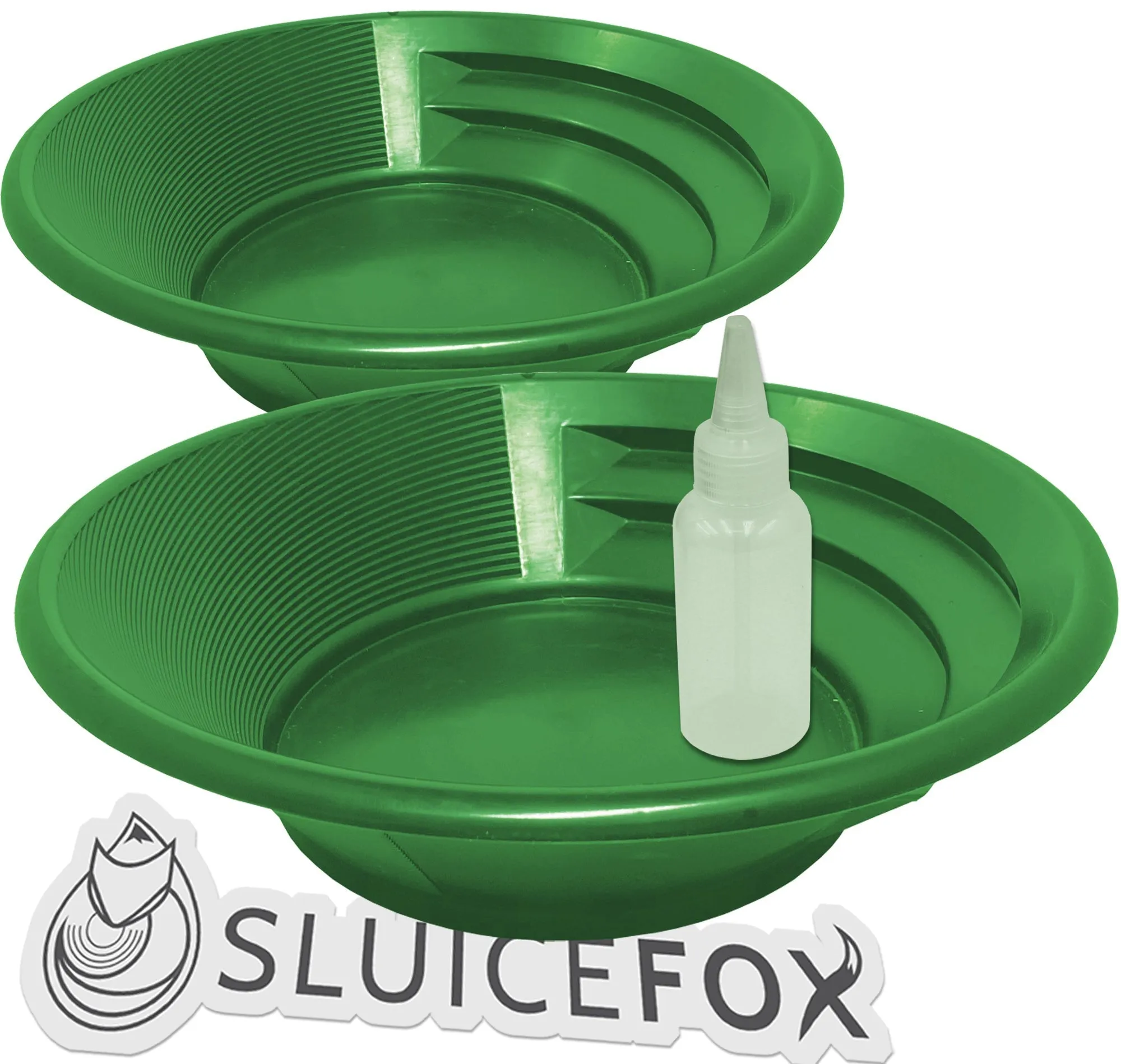 2-Pack Gold Panning Starter Kit  Featuring Compact 9-Inch Green Vanishing Riffle Gold Pans and a 4-ounce Snifter Bottle for Prospecting Adventures