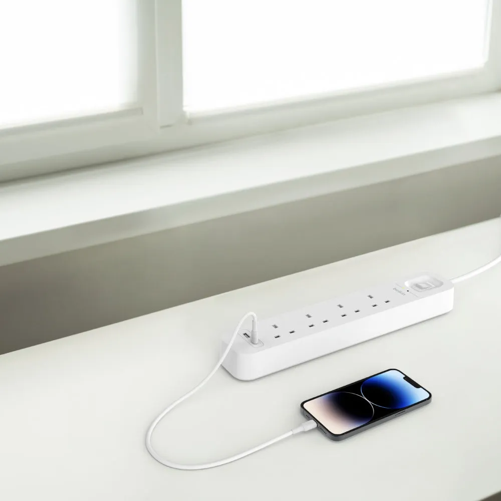 BELKIN Surge Protector 4 outputs - 2 Ports USB-C and USB-A - 2M - White