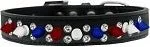 Double Crystal with Red, White and Blue Spikes Dog Collar in Many Colors