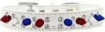 Double Crystal with Red, White and Blue Spikes Dog Collar in Many Colors