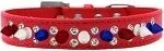 Double Crystal with Red, White and Blue Spikes Dog Collar in Many Colors