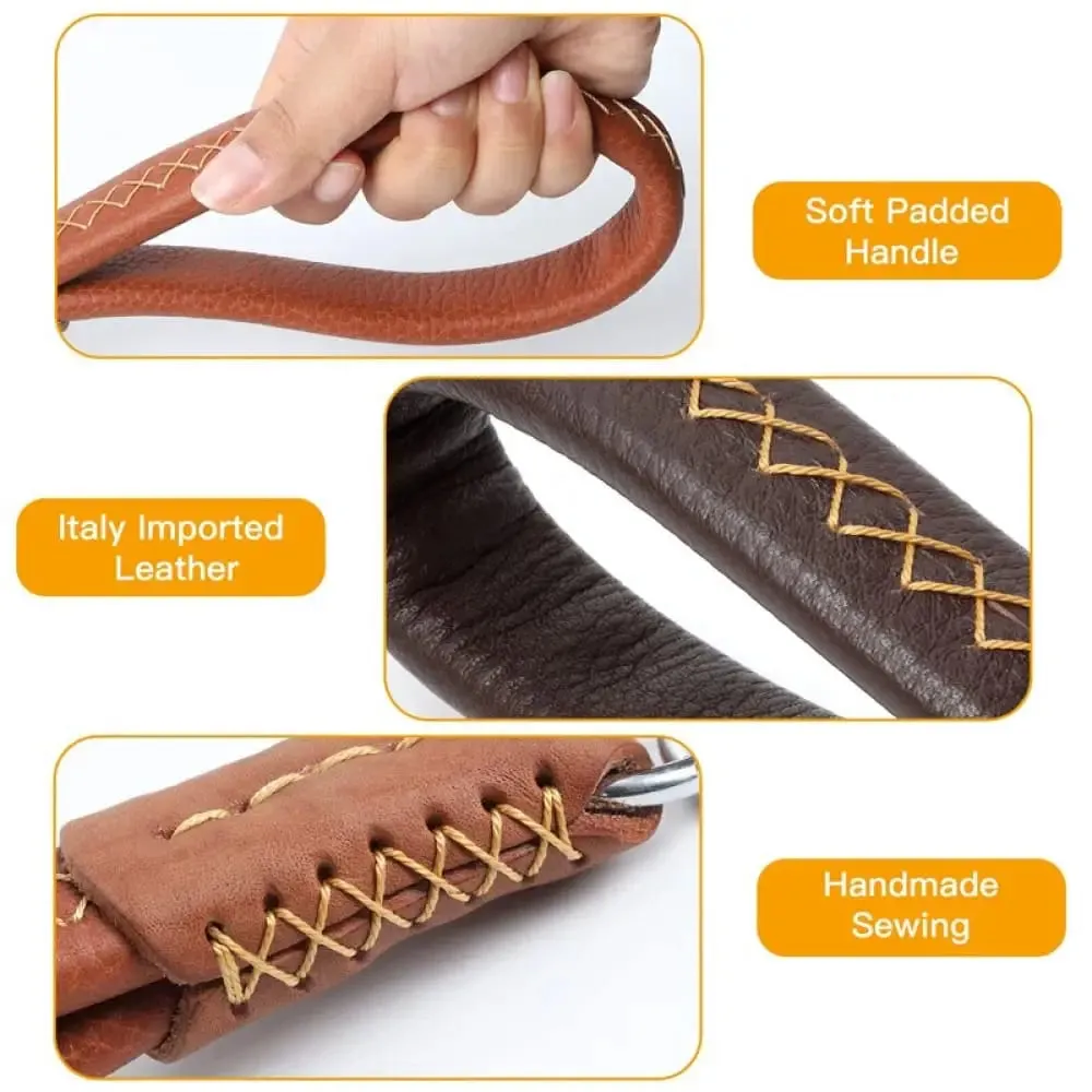 Genuine Leather Durable Comfortable Padded Handle Rustproof Hook Short Dog Leash