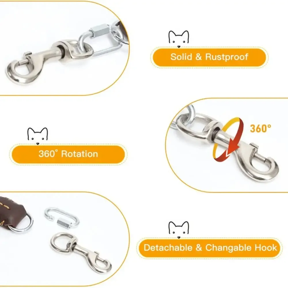 Genuine Leather Durable Comfortable Padded Handle Rustproof Hook Short Dog Leash