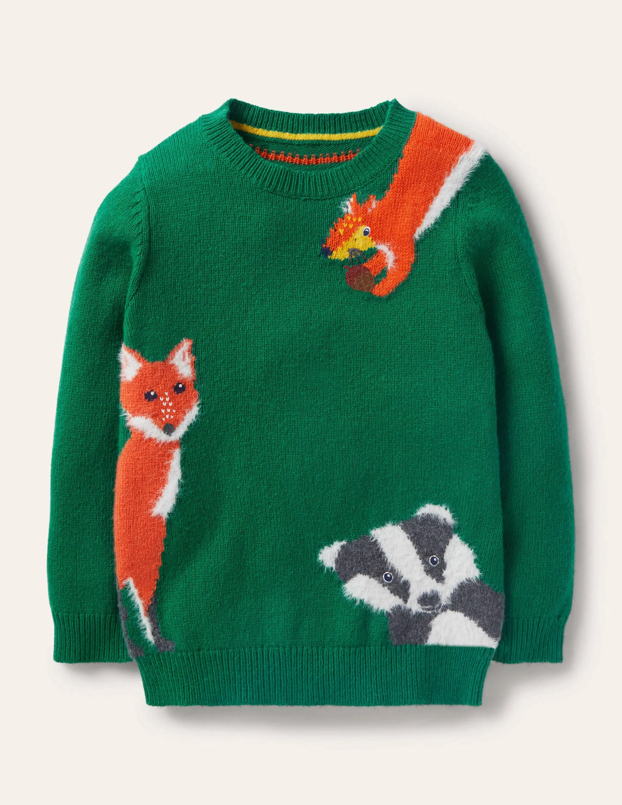 Graphic Crew Jumper-Forest Green Woodland Animals