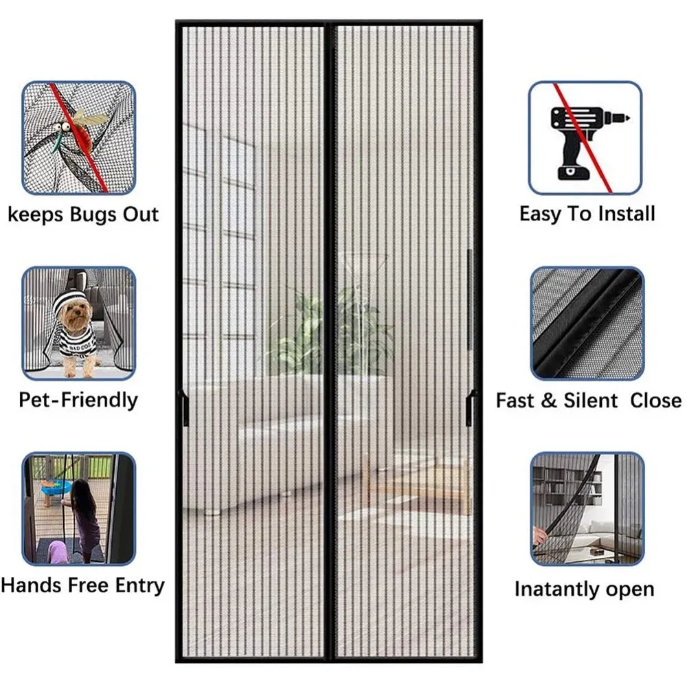 Magic Mesh Instant Screen Door - Magnetic Curtain Net for Single Doors, Sliding Doors & RVs - Anti-Bug & Mosquito Fly Screen