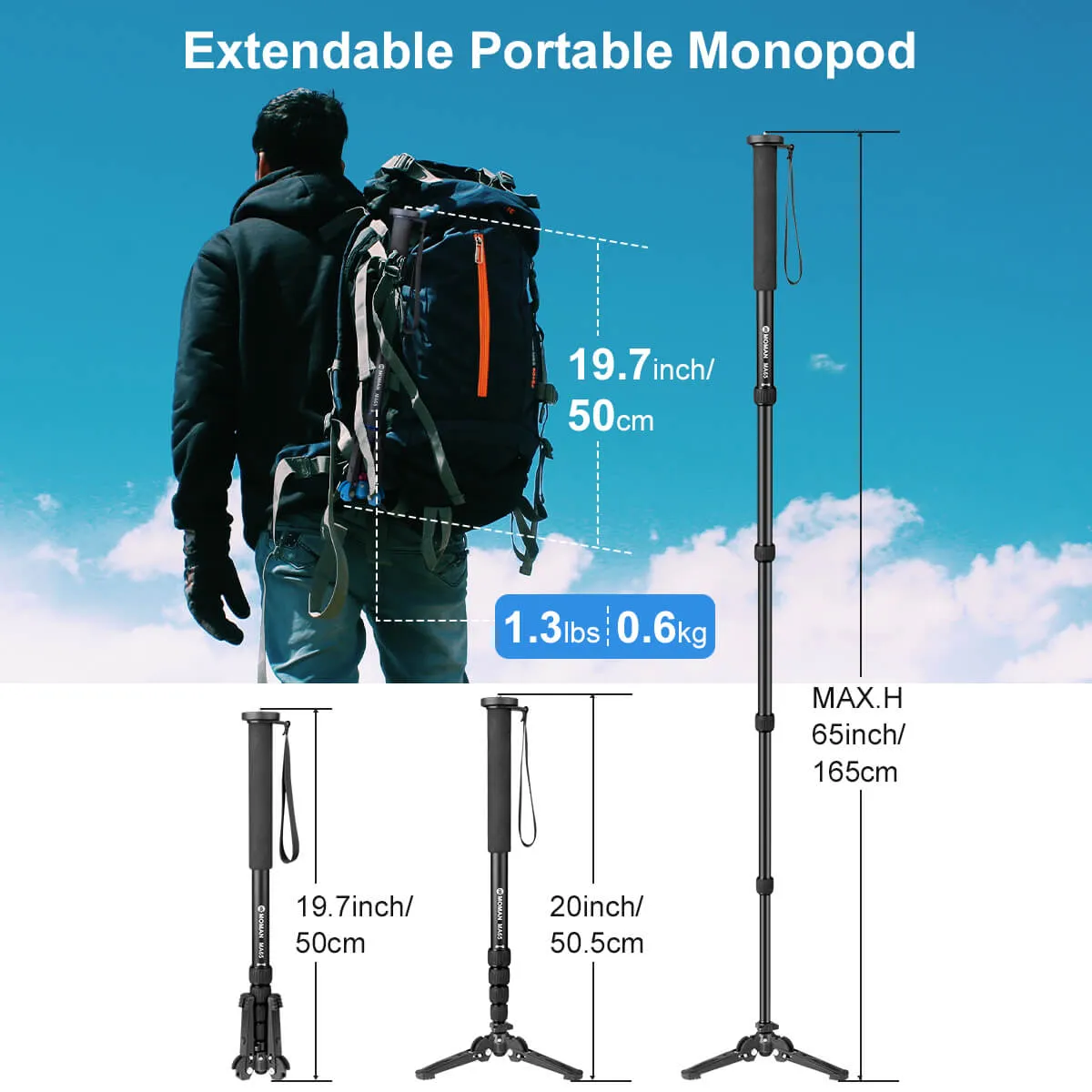 Moman MA65 Monopod Hiking Stick Aluminum Made