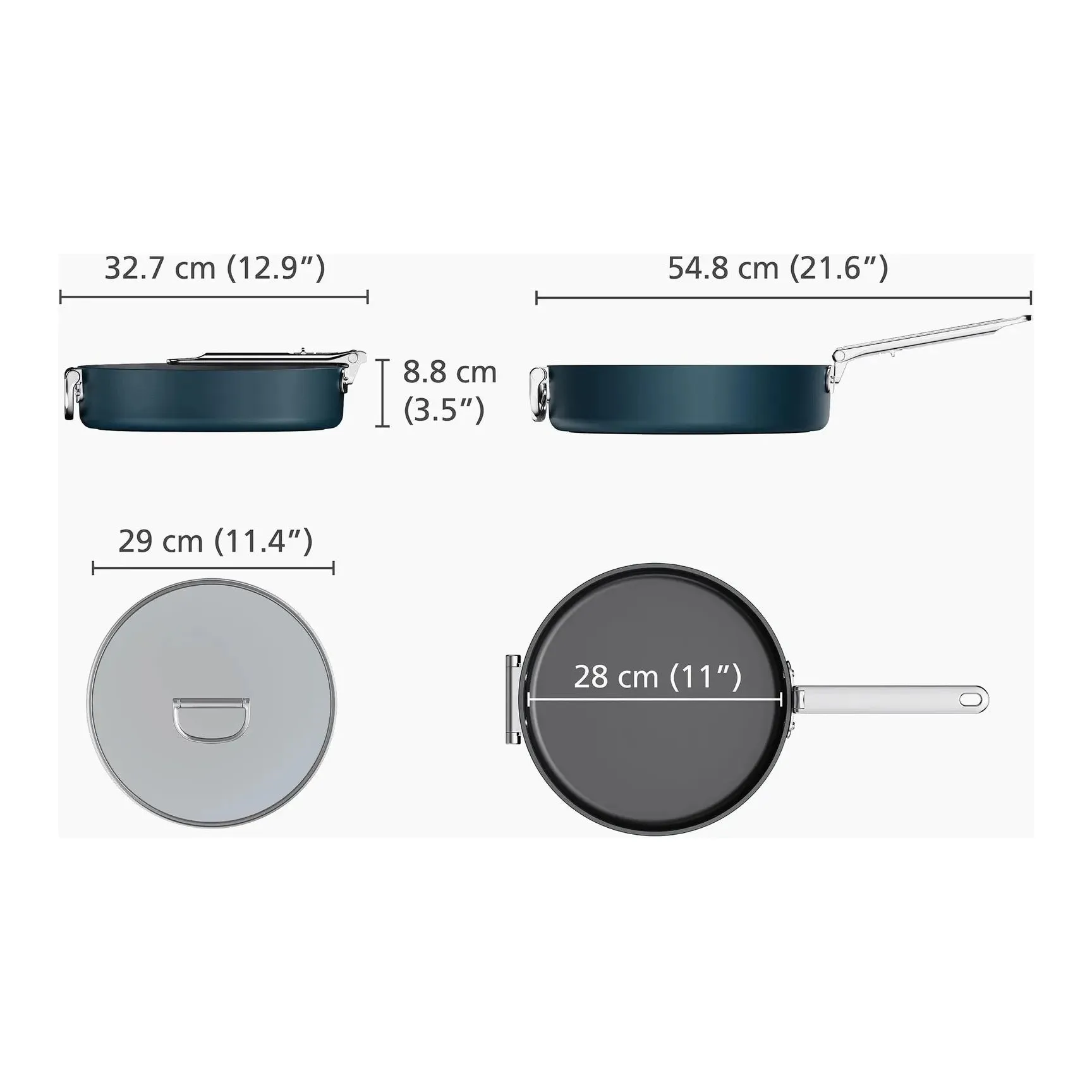 Space Folding Handle Ceramic Non-stick 3.5 Qt. Blue Sauté Pan & Lid