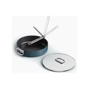 Space Folding Handle Ceramic Non-stick 3.5 Qt. Blue Sauté Pan & Lid