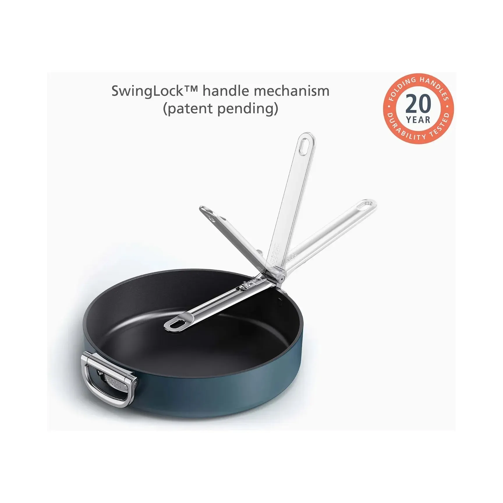 Space Folding Handle Ceramic Non-stick 3.5 Qt. Blue Sauté Pan & Lid