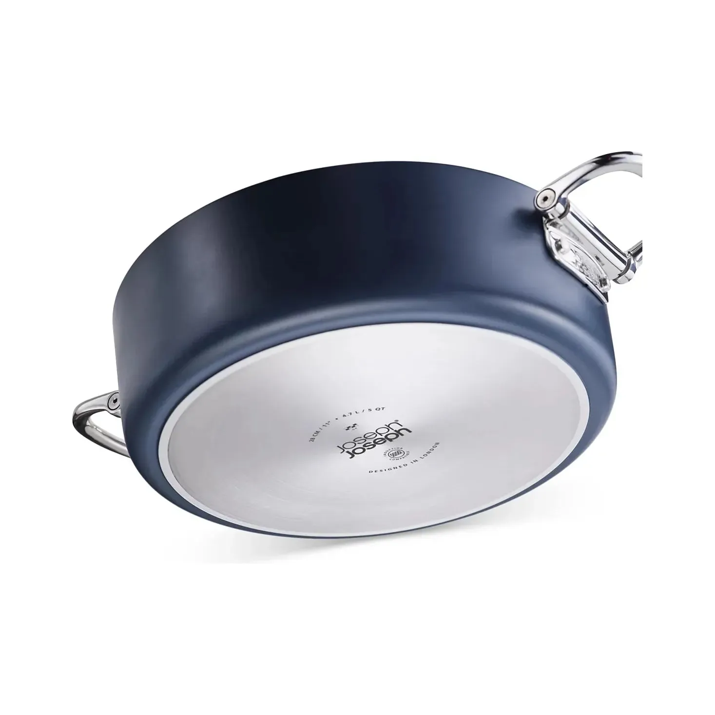 Space Folding Handle Ceramic Non-stick Blue Shallow Casserole Pan & Lid 5 Qt.