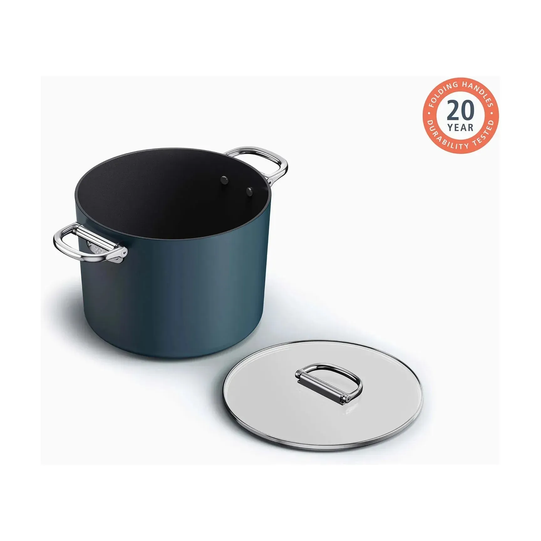 Space Folding Handle Ceramic Non-stick Blue Stock Pot & Lid 8.5 Qt.