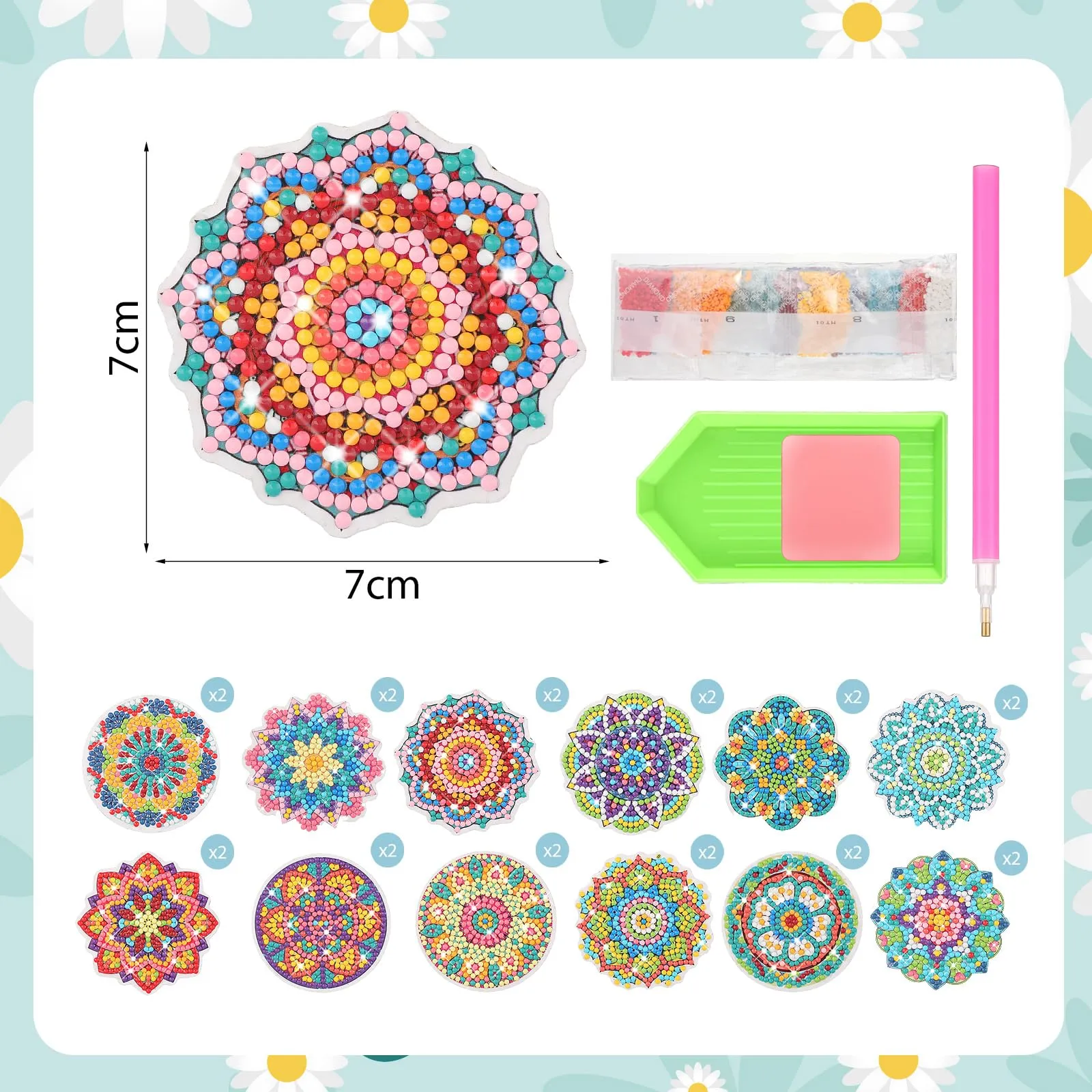 Umigy 24 Pcs Mandala Refrigerator Diamond Painting Magnets Set Diamond Painting Mandala Fridge Magnets 5D Diamond Art for Adults Kids DIY Home Decor Gift Office Cabinet Refrigerator Whiteboard Photo