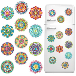 Umigy 24 Pcs Mandala Refrigerator Diamond Painting Magnets Set Diamond Painting Mandala Fridge Magnets 5D Diamond Art for Adults Kids DIY Home Decor Gift Office Cabinet Refrigerator Whiteboard Photo