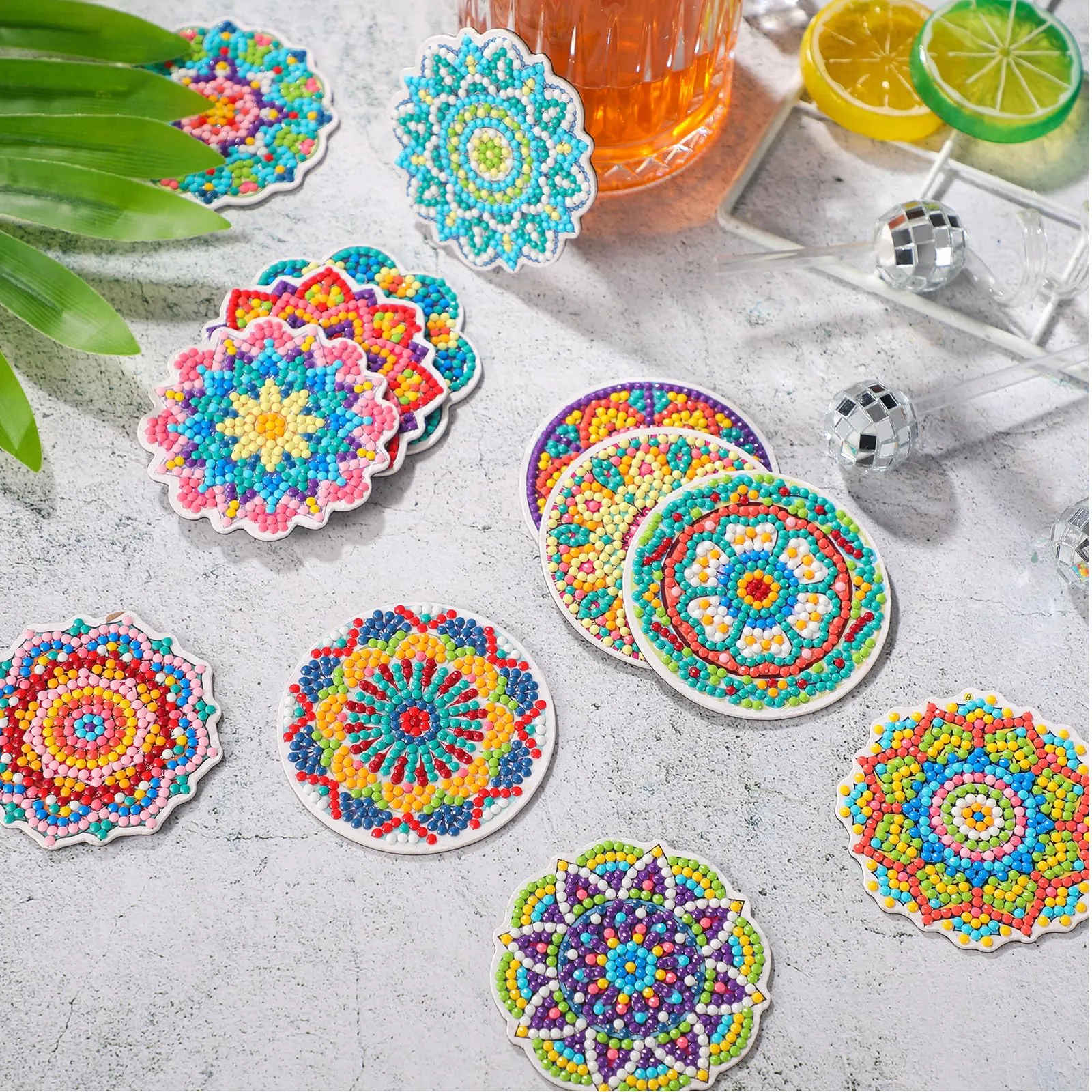 Umigy 24 Pcs Mandala Refrigerator Diamond Painting Magnets Set Diamond Painting Mandala Fridge Magnets 5D Diamond Art for Adults Kids DIY Home Decor Gift Office Cabinet Refrigerator Whiteboard Photo