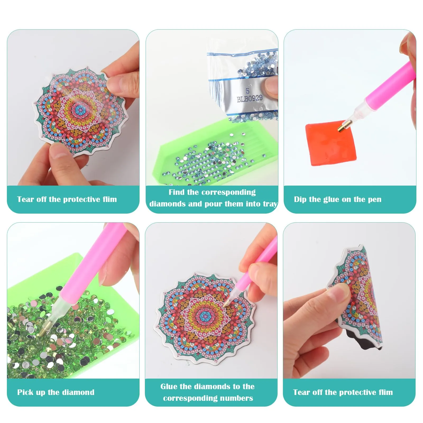 Umigy 24 Pcs Mandala Refrigerator Diamond Painting Magnets Set Diamond Painting Mandala Fridge Magnets 5D Diamond Art for Adults Kids DIY Home Decor Gift Office Cabinet Refrigerator Whiteboard Photo