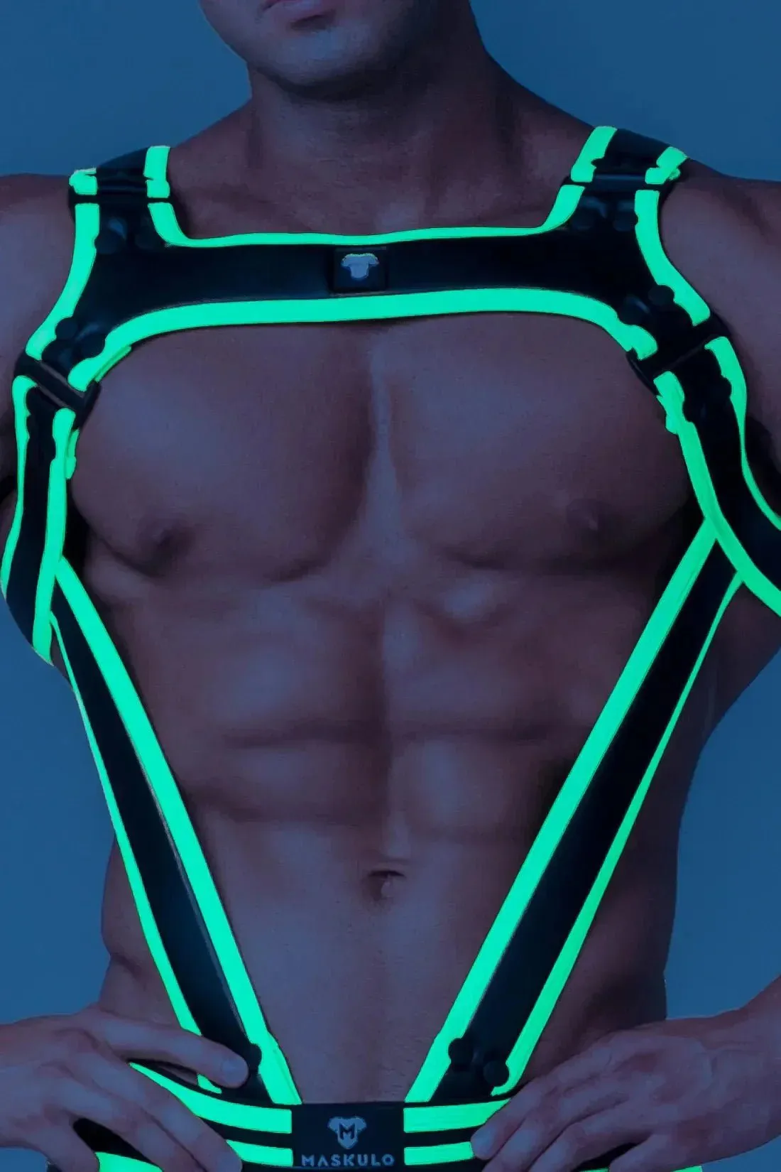 Youngero. Men's Body Harness. Black & Green Neon