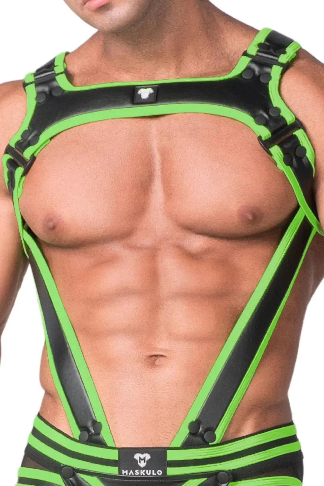 Youngero. Men's Body Harness. Black & Green Neon