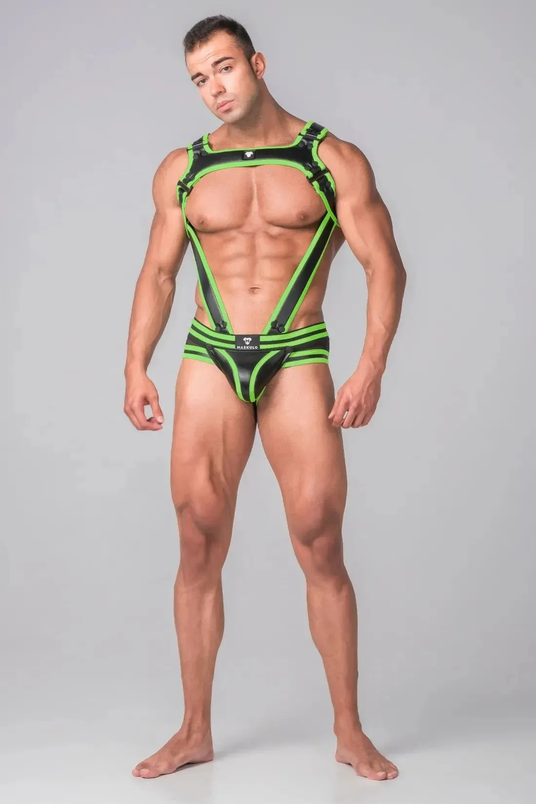 Youngero. Men's Body Harness. Black & Green Neon