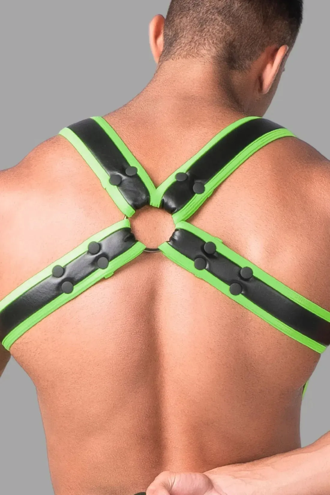 Youngero. Men's Body Harness. Black & Green Neon