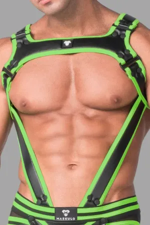 Youngero. Men's Body Harness. Black & Green Neon